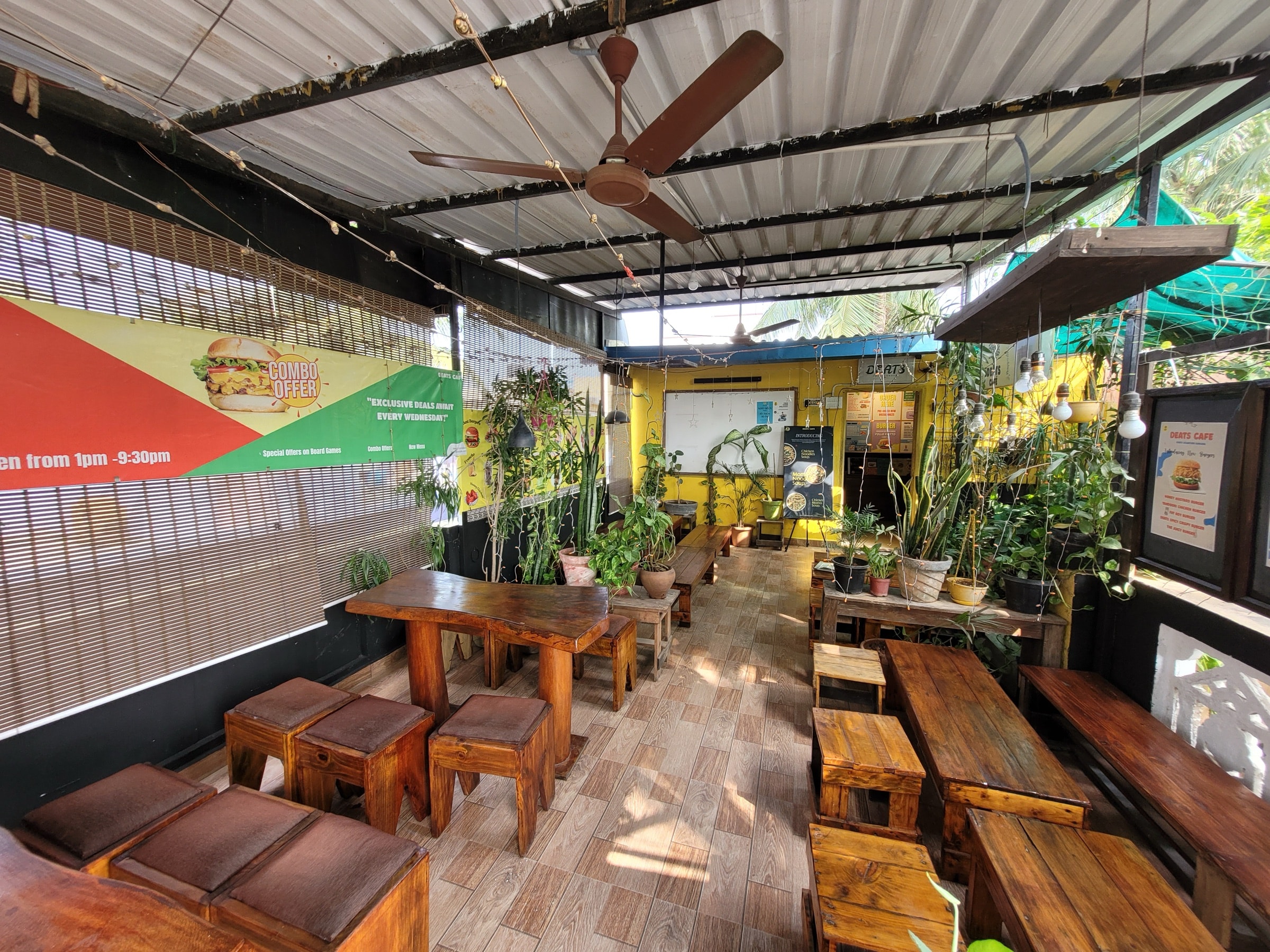 The plant-filled rooftop seating
